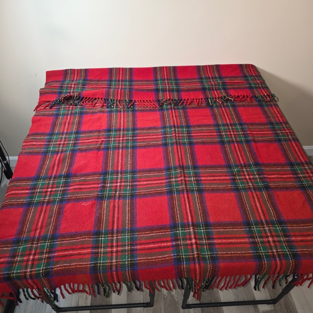 Witney Blanket Co Ltd Red Tartan Plaid Wool Throw‎ Blanket Made in England 31x62